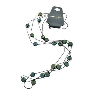 Madison Tyler NWT Dark Green Faceted Crystal Gunmetal Double Strand 36" Necklace